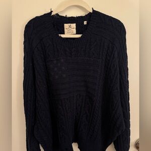 Denimist Women's Navy American Flag Distressed Sweater